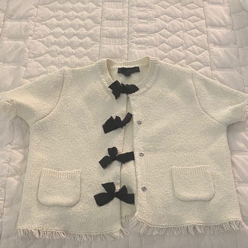 Zara Cream Cardigan with Black Bow Accents
